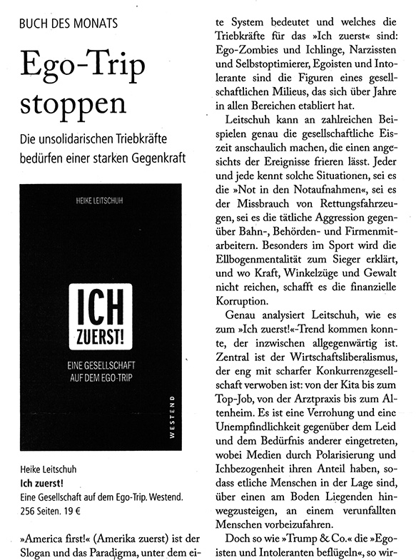 BUCH DES MONATS: Buchbesprechung in Publik-Forum, Ausgabe Nr. 22, 2018